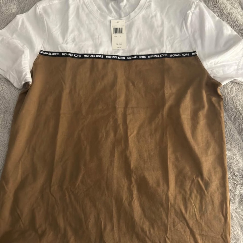Michael Kors White and Brown Short Sleeve Tee